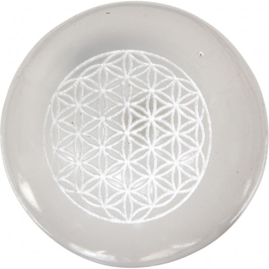 Sacred Geometry Flower of Life Selenite Tile